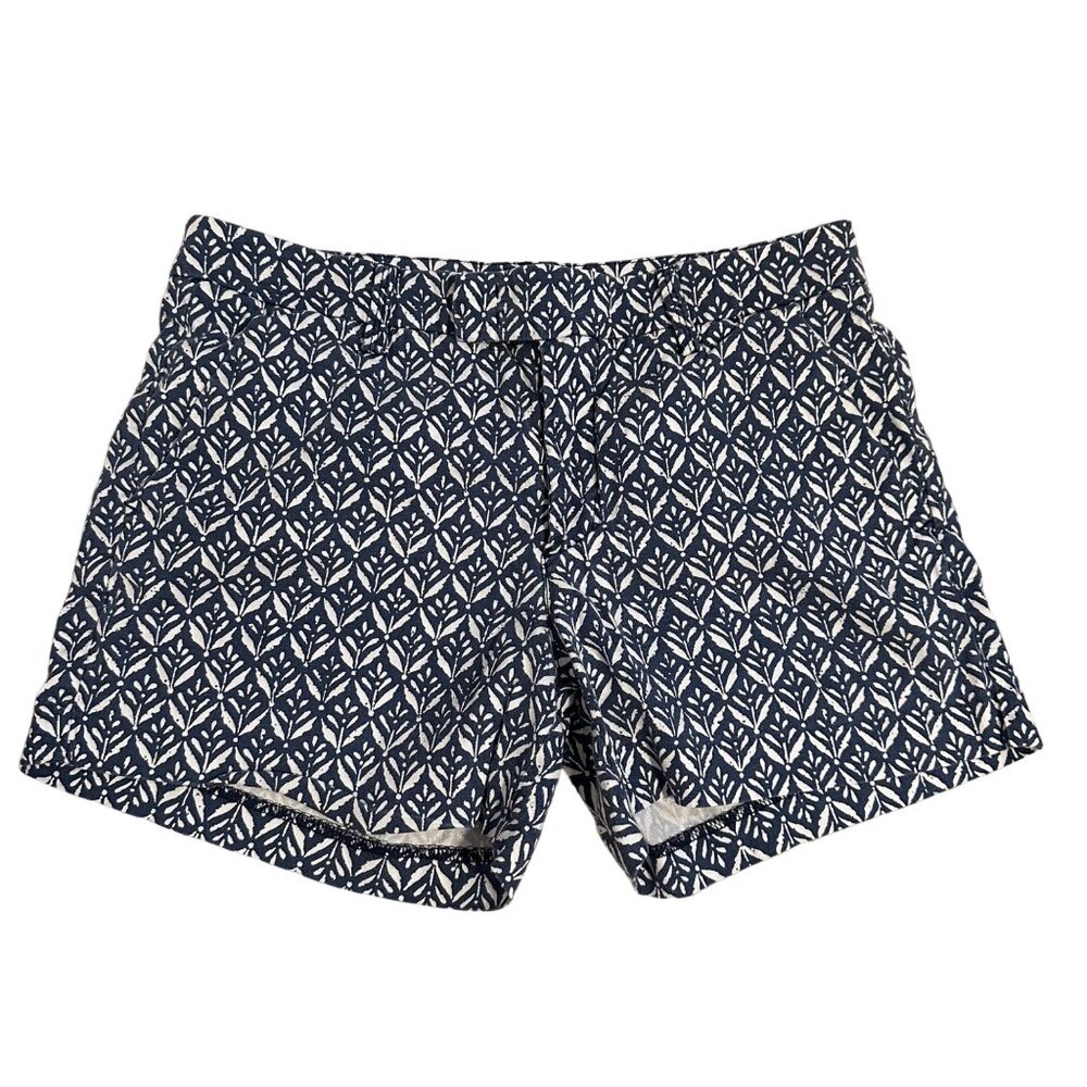 Level 99 Navy Blue Floral Retro Print Linen Lyocell Blend Short Size 27